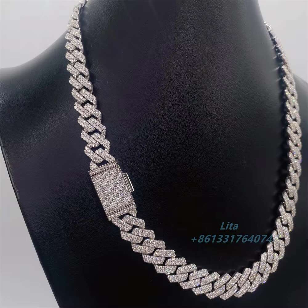 Custom 12mm 18 20 22 24 Diamond Gold Chain Necklace Bracelet Cuban Link Chain Iced Out Hip Hop Jewelry