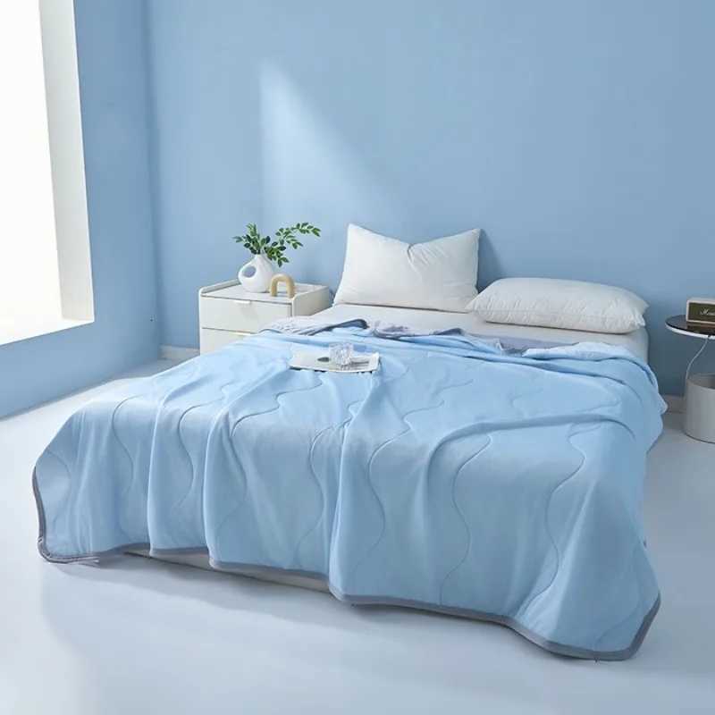 2025 new solid color simple wave grid ice cream cool silk summer blanket machine washable single air conditioner quilt C251111