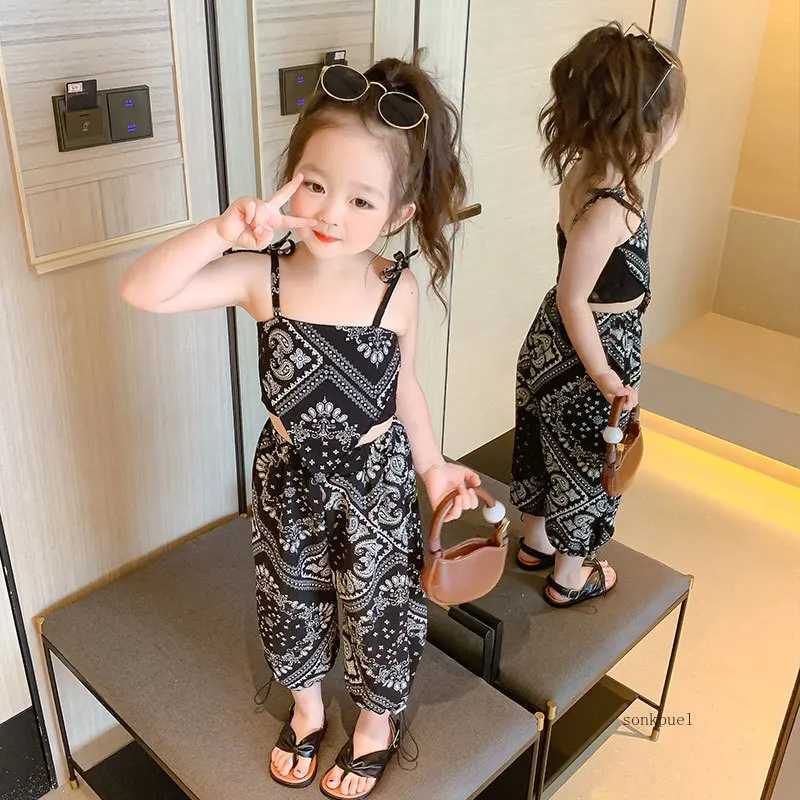 3-6 year summer set thin girl set hanging mosquito proof pants two cute girls and childrens clothingXJ250410