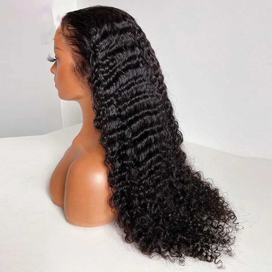 Soft 26Inch Long 180Density Kinky Curly Natural Black Deep Lace Front Wig For Women With Babyhair Glueless Preplucked DailyT251111