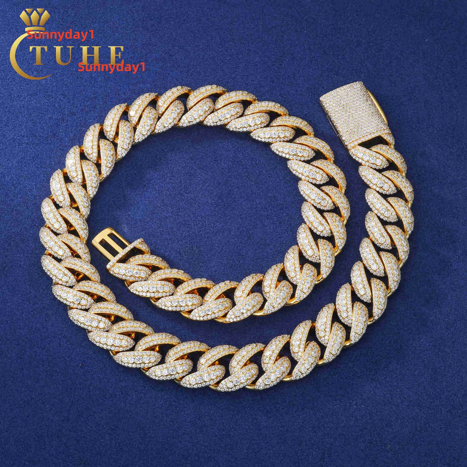 New Arrival Hip Hop Jewelry Wholesale 18mm Gold Plated Brass Bezel Setting 5A Moissanite Diamond Cuban Link Chain for Men