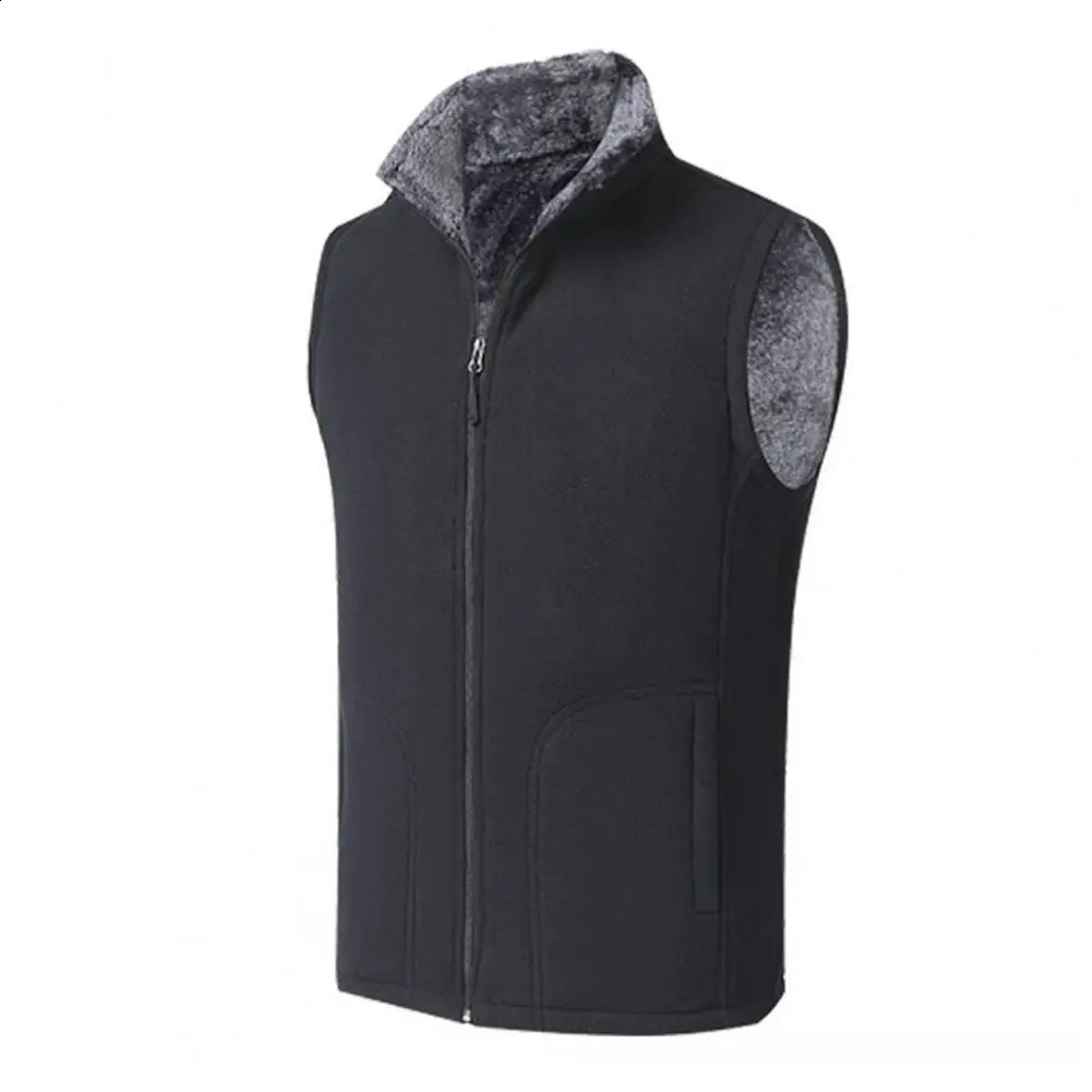 Mens sleeveless stand up collar solid color wool thick warm plus size winter coat 250411Z