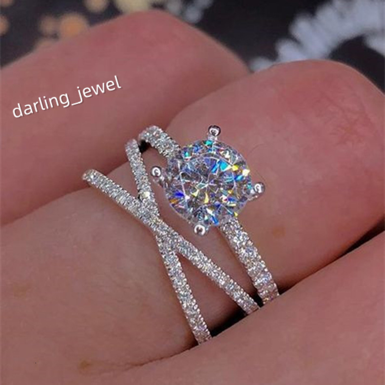 New Fashion Dainty Silver Engagement Rings for Women 3 Lines Zircon Gemstone Rings Classic Style for Wedding and Party