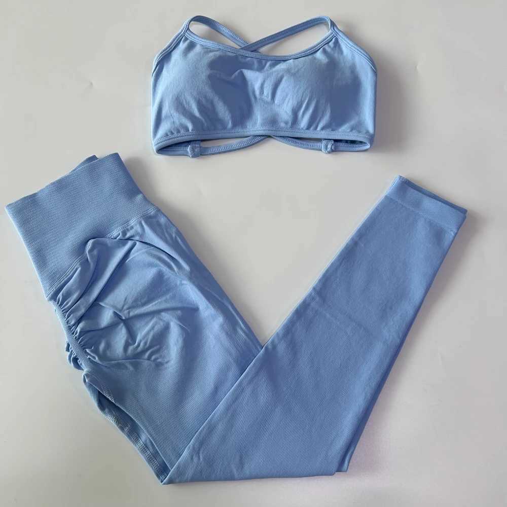 2-piece dynamic yoga set womens Scrunch Legging backless sports bra fitness setW250411