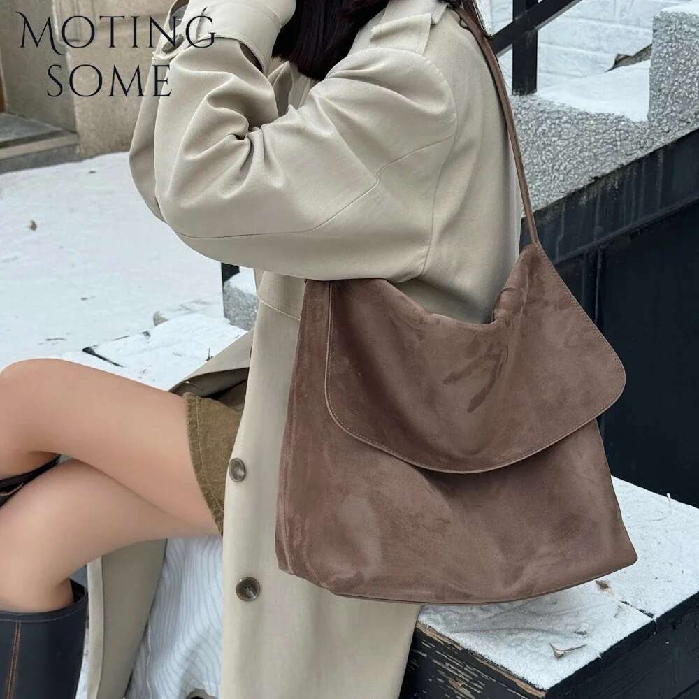 Motingsome Suede Women Designer Purses Lazy Style Underarm Crossbody Shoulder Winter New Hobos Large Bag 2024
