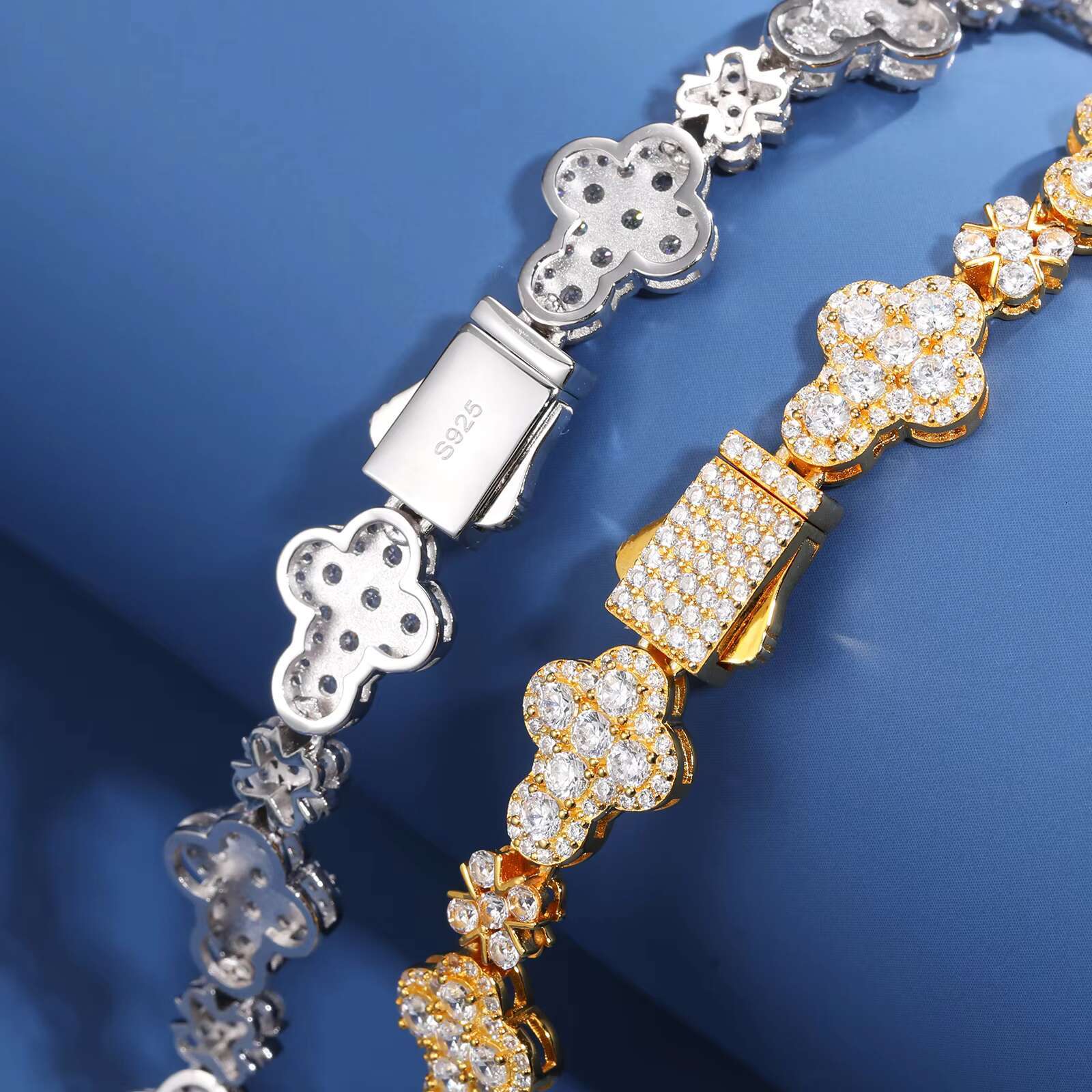 10mm S925 Moissanite Cross Clover Link Tennis Chain Hip Hop Party Bling Iced Out Diamond Moissanite Tennis Chain