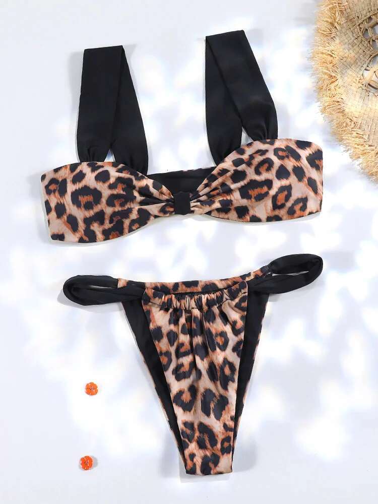 Patchwork Leopard Bikinis 2025 Sexy Women Swimsuits Thong Swimwear Bikini Set Bathing Suit Swimming Suits Black white Biquini