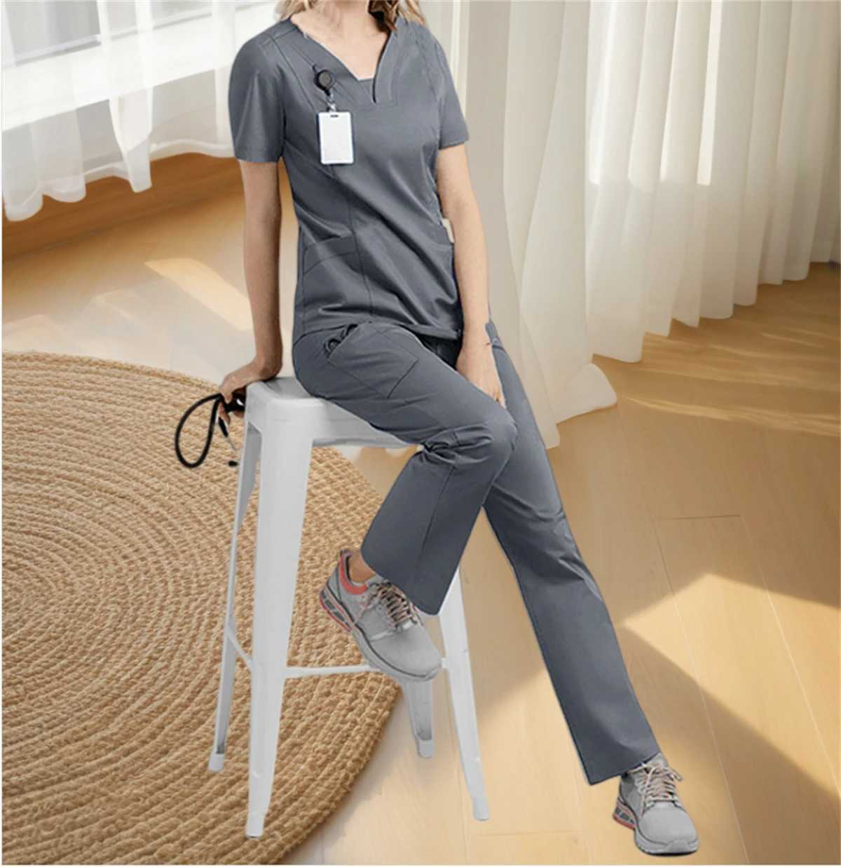 Surgical Room Medical Uniform Washing Machine Womens V-neck Straight Pants Set Care Pet Hospital Work Clothes Beauty Sn Clothing X250410