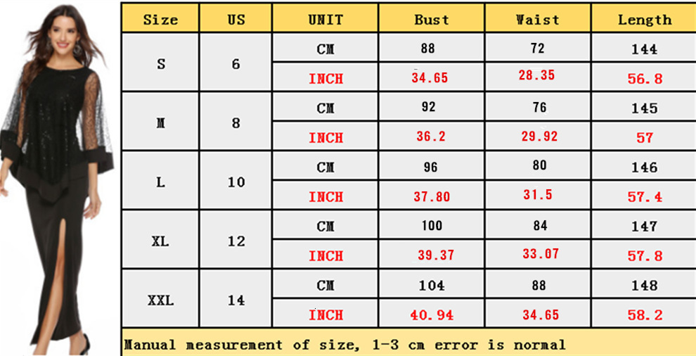 New dress with sequin splicing, high waist slim fit, two piece long skirt