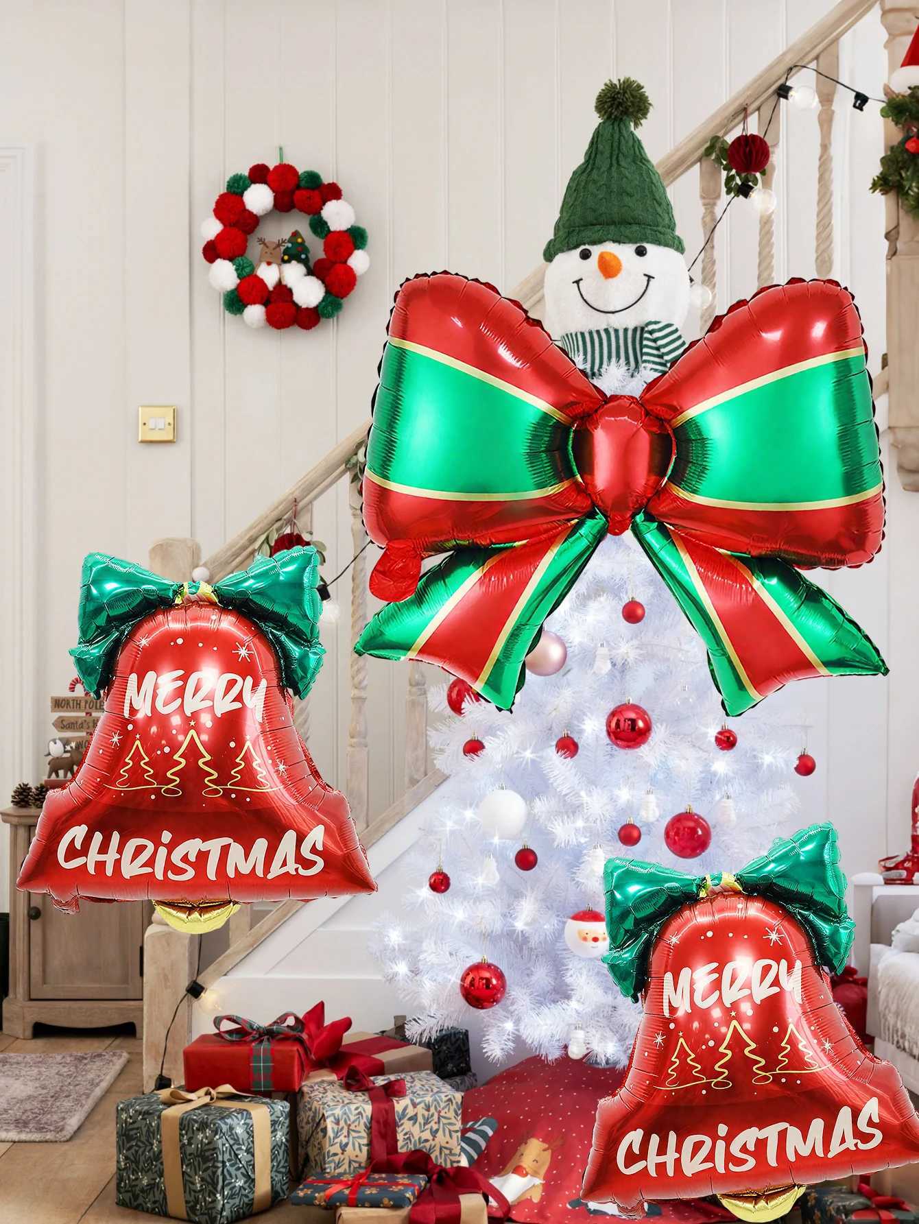 Christmas 1/2pcs Christmas Balloon Bow and Bell Foil Balloon Christmas Gift Decoration Bow Theme Party Decoration Christmas Gift Y251111