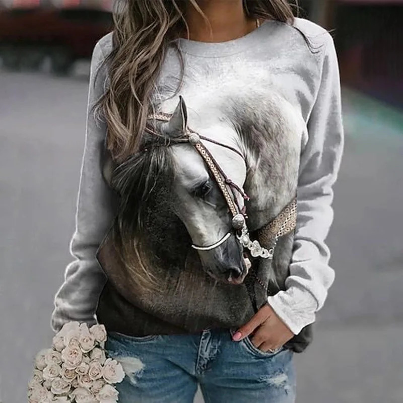 Horse Christmas Tree 3D Print Raglan Sleeve Sweatshirts Womens Oversized Pullovers Hoodies Female Streetwear Woman Clothing 251105