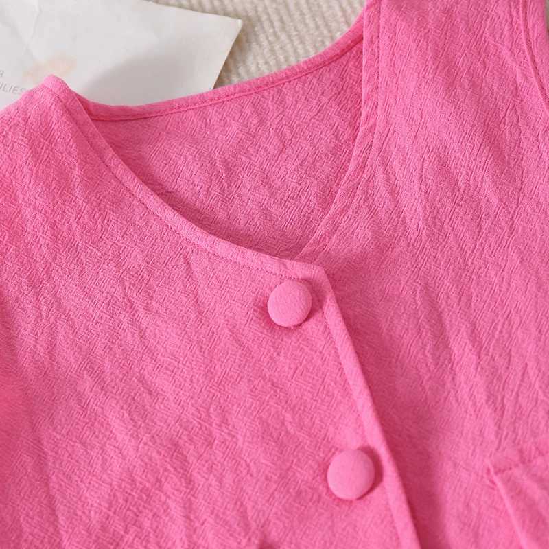 FOCUSNORM Fashion Little Girl Summer Clothes Set Solid Sleeveless Single Chest V-neck Tank Top+Elastic Waist ShortsXJ250410