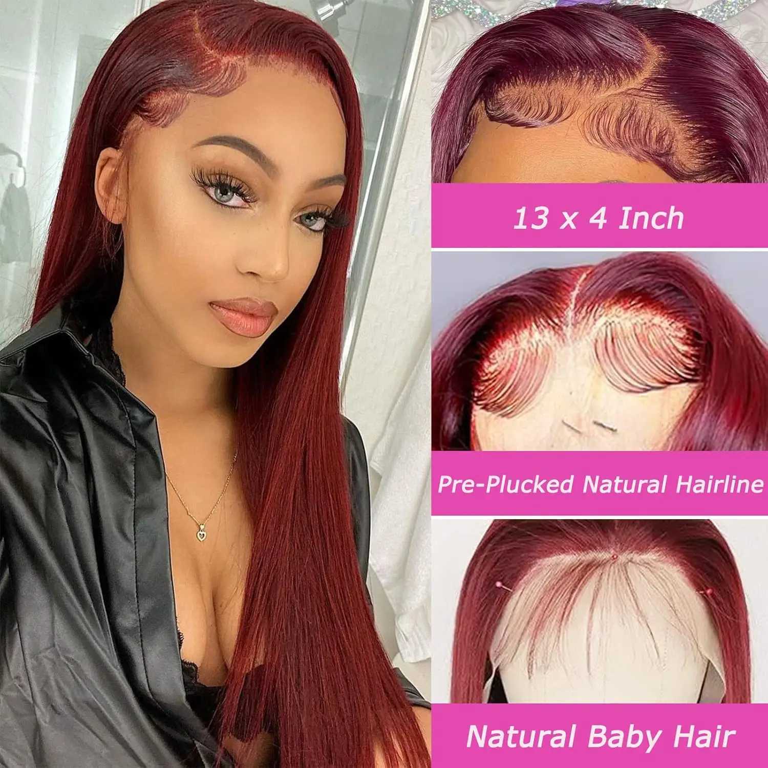 13x6 HD Transparent Lace Frontal Human Hair Wig Bone Straight 13x4 Lace Front Human Hair Wigs For Women 99J Burgundy Colored WigT251111