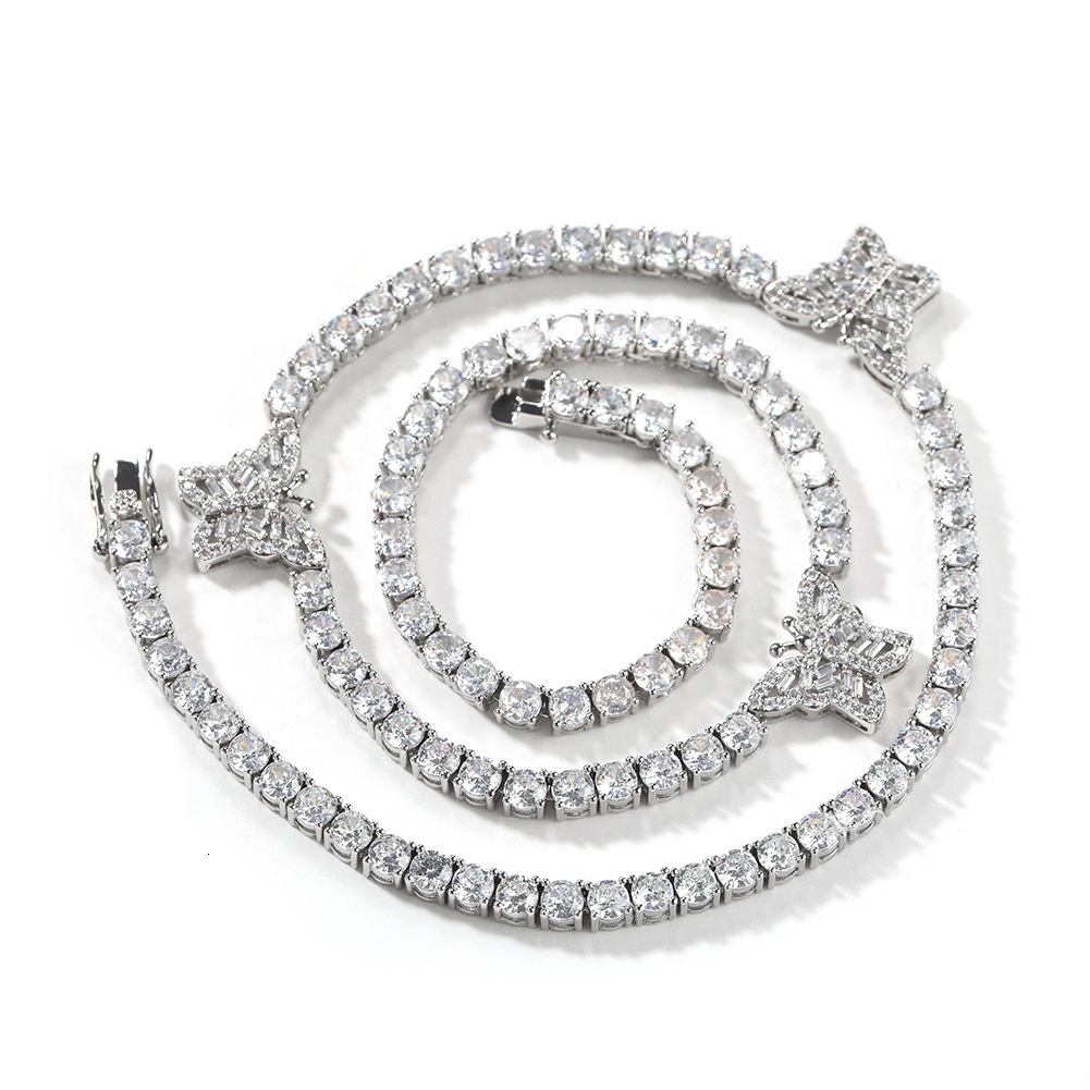 Bling Hip Hop Hollow Butterfly Tennis Chain Necklace 14k Gold Iced Out Cubic Zirconia Chains Necklaces Rapper Party Accessories For Women Luxury Full 