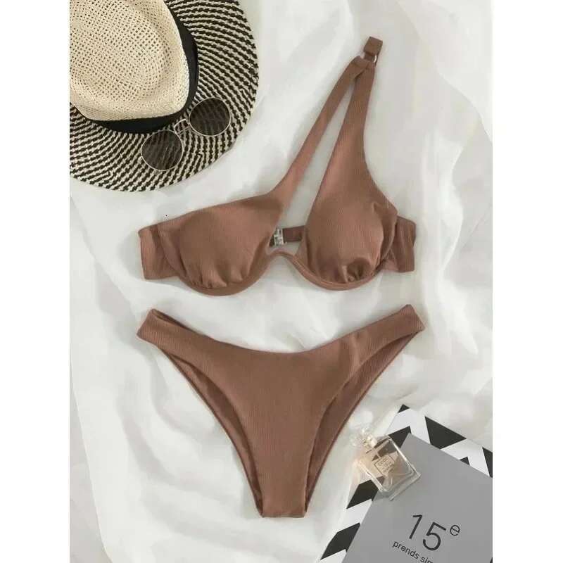 New Sexy Bikini 2025 Solid Swimsuit Women One Shoulder Swimwear Push Up Biquini Brazilian Bathing Beachwear Swimming Suit