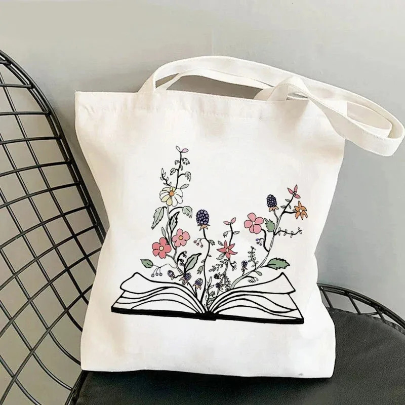 Book Lover Floral Canvas Tote Bag Cute Large Capacity Shoulder for Reading Enthusiasts Perfect Commute School 251110