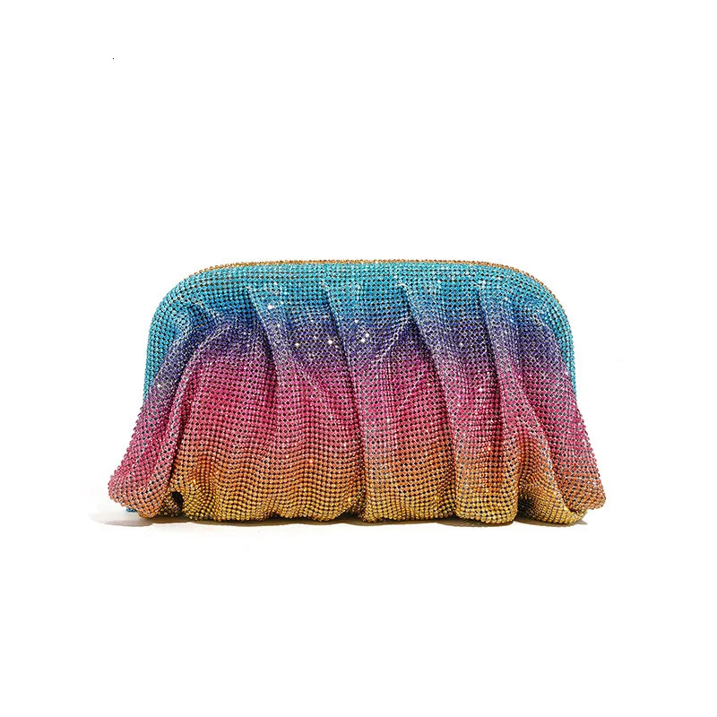 XIYUAN Shinny Ruched Rhinestone Clucth Purse Women Evening Bags Fashion Party Dinner Handbag Bridal Makeup Bag 251106