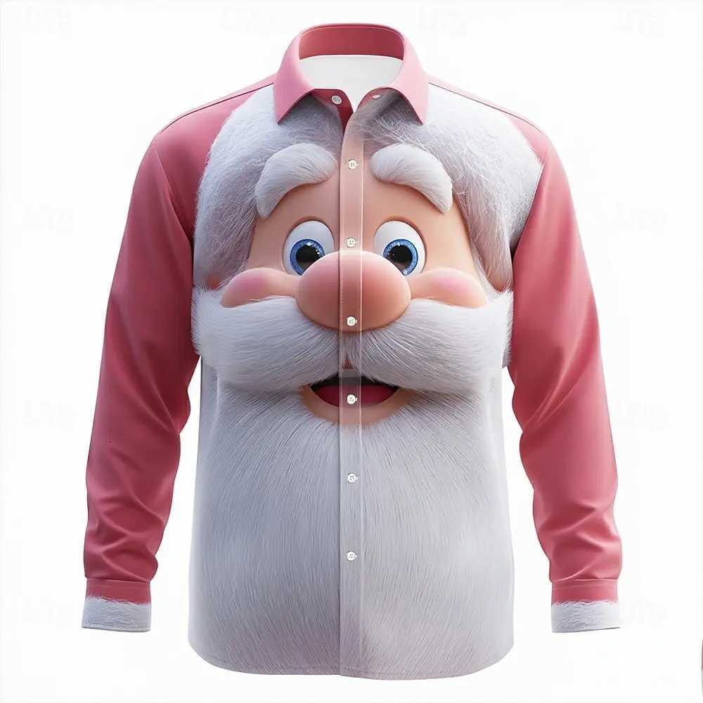 Christmas Mens Santa Claus 3D Cartoon funny christmas Shirt Button Up Shirt Long Sleeve Funny Christmas Gifts Holiday Spring K251110