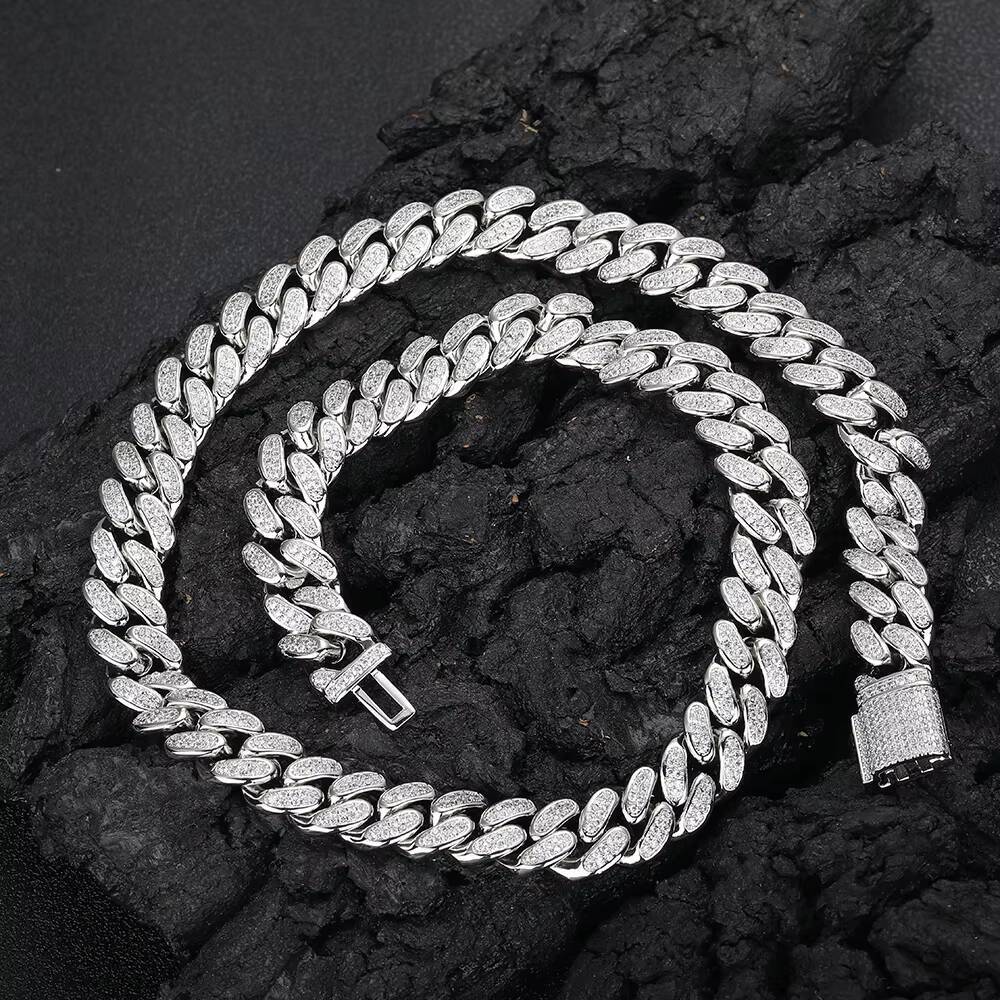 NUOYA Iced Out Two Row Diamond Cuban Chain D Color VVS Moissanite High Quality Custom 925 Silver Cuban Chain Hip Hop Jewelry