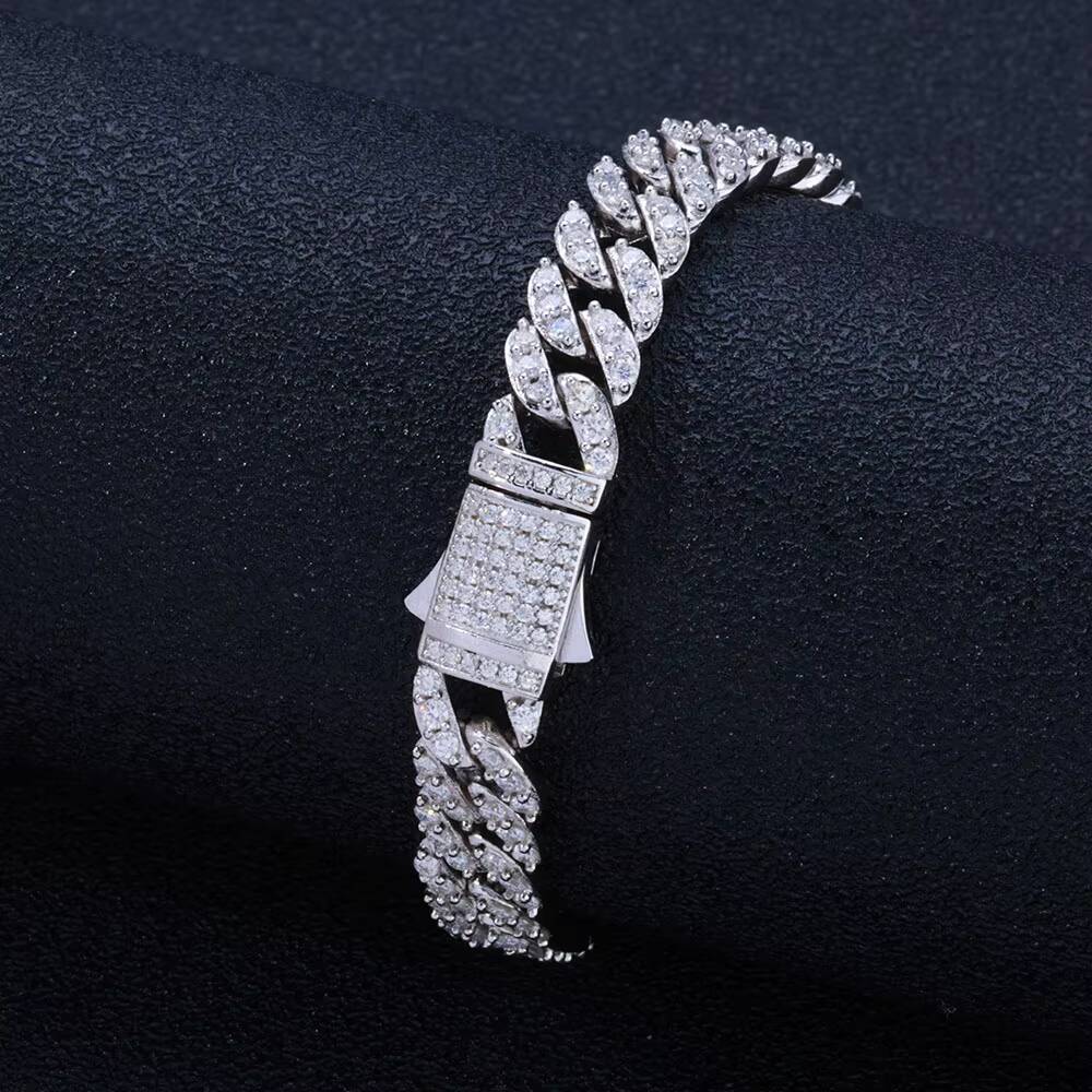NUOYA 9mm Hip Hop Jewelry 925 Silver Cuban Link Chain Bracelet Can Pass Diamond Test Moissanite Bracelet Fine Jewelry for Women