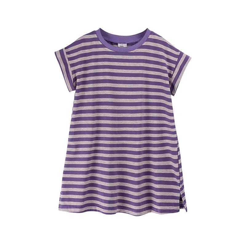 Brothers and sisters matching clothes Summer childrens sisters clothes Boys short sleeved T-shirts 2 girls purple striped dressesXJ250410