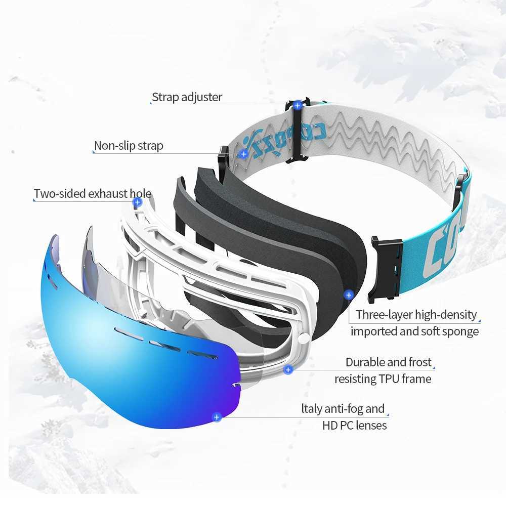 COPOZZ 4-15 years old Kids Ski Goggles Anti-fog Children Snowboard Goggles Double UV400 Skiing Mask Glasses with Cartoon Straps K251110