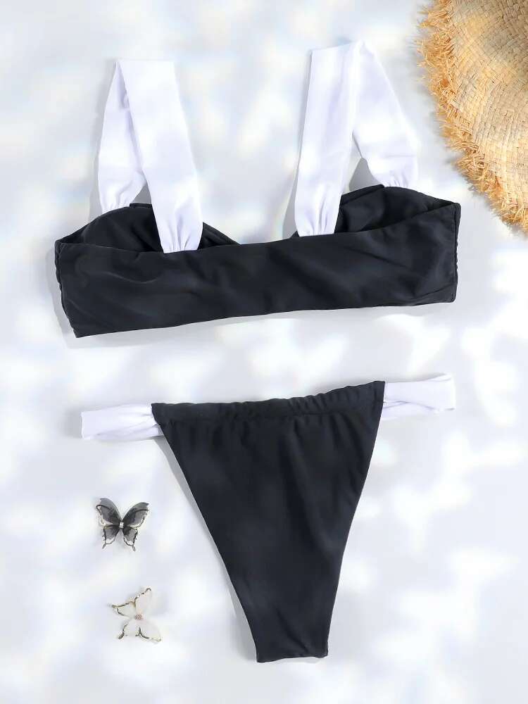 Patchwork Leopard Bikinis 2025 Sexy Women Swimsuits Thong Swimwear Bikini Set Bathing Suit Swimming Suits Black white Biquini