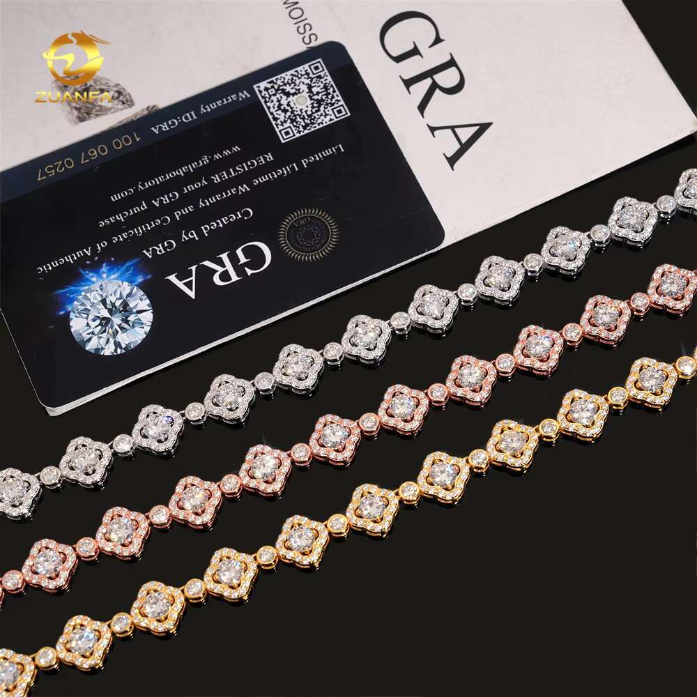 Iced Out Moissanite Jewelry 925 Sterling Silver Fashion Women Moissanite Flower Necklace Hip Hop Necklace Cuban Link Chain