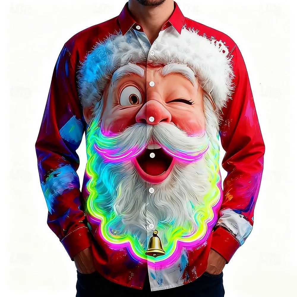 Christmas Mens 3D Graphic Long SleeveStreet Style Fashion Santa Claus Smile Face Print Design2025 Autumn Neon Glow Shirt K251110