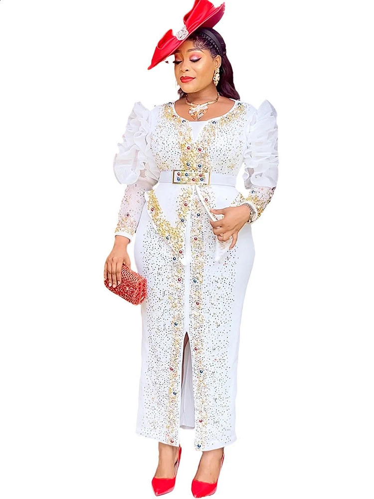 Party Evening Dress Womens Puff Sleeves Maxi African Dashiki Diamond y Birthday Ball Kaftan 250411