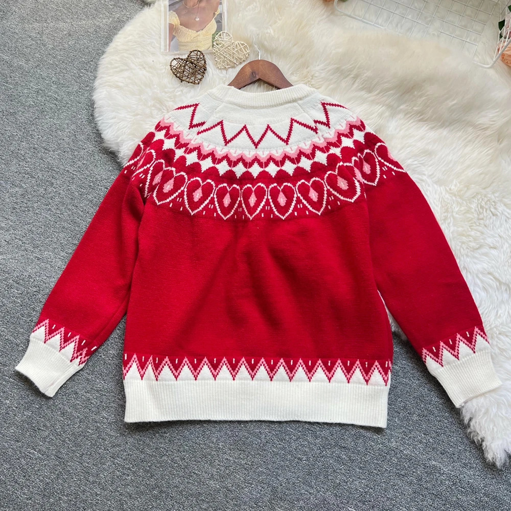 YuooMuoo Fashion Christmas Red Pullover Sweaters Women Autumn Winter Romantic Heart Knitted Fair Isle Sweaters Shirts 251106