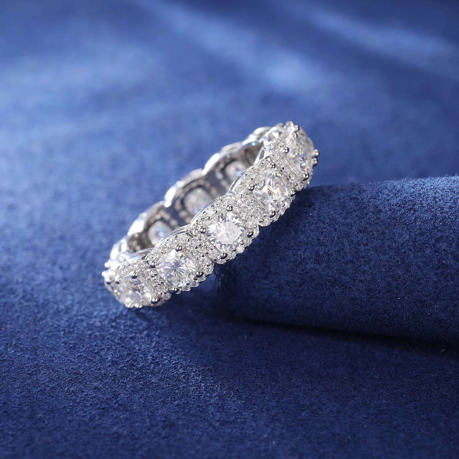 Luxury Wedding Jewelry Gift White Gold 925 Sterling Silver Cushion Cut VVS Moissanite Diamond Engagement Band Ring