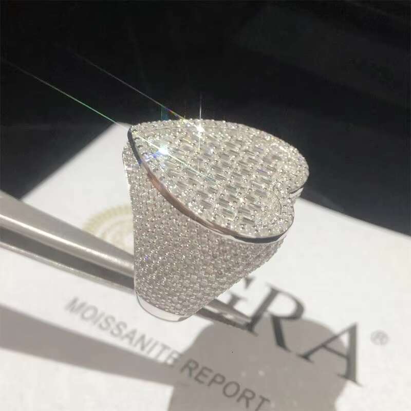 Fashion Silver Full Diamond Heart Moissanite Ring Hip Hop Couple Rings