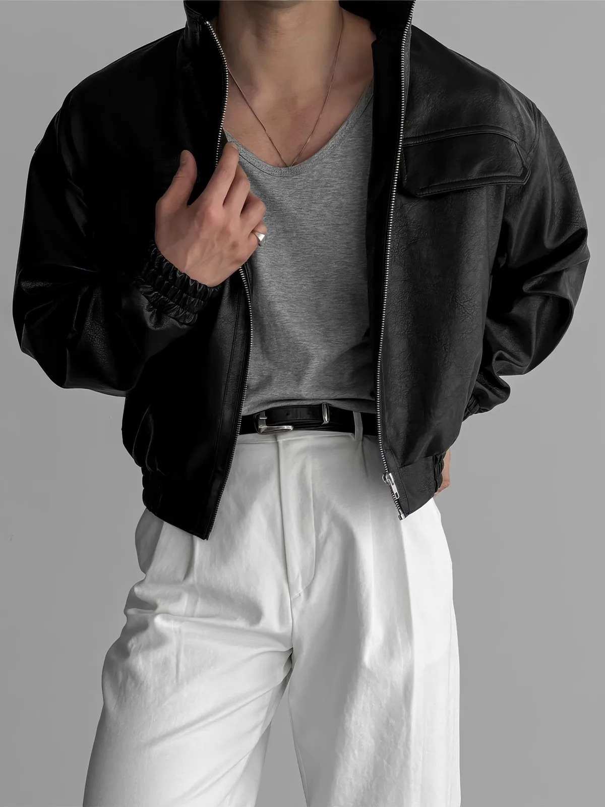 Mauroicardi Spring Autumn Cool Short Waterproof Thickened Warm Black Pu Leather Bomber Jacket Men Zip Up Clothes 251103