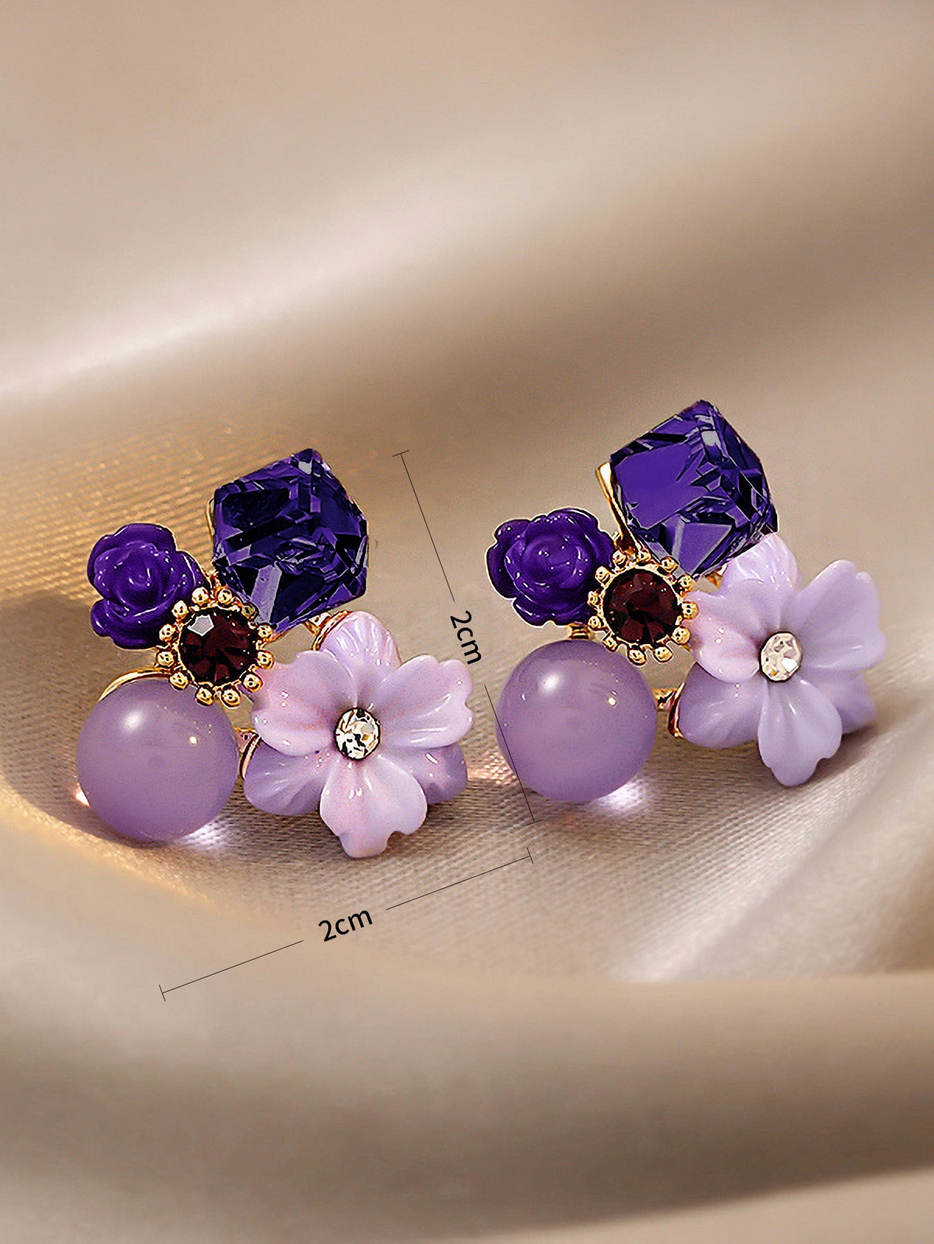 Chic Women's Geometrical Zinc Alloy Earring Set with Sparkling Crystal Flowers
