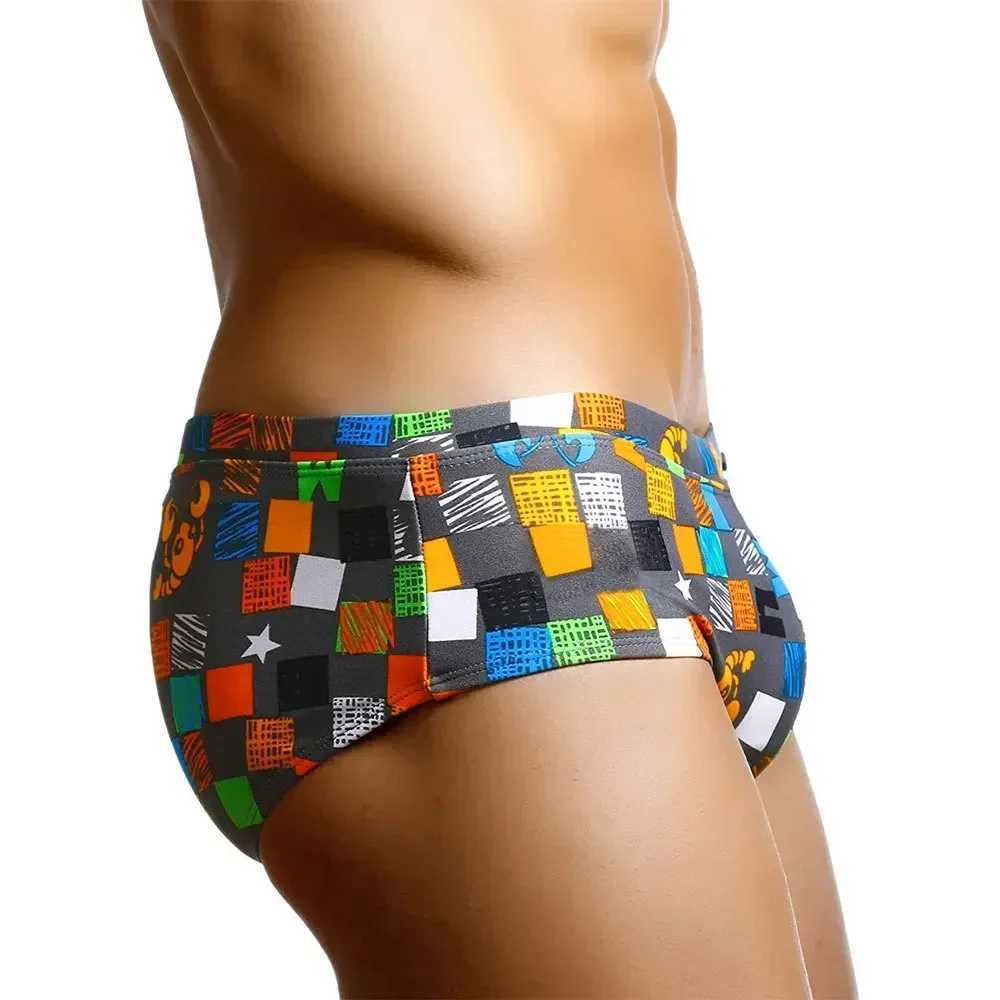 Sexy summer mens swimsuit square graffiti surfing swimsuit boxing underwear bikini shorts beach shorts Brazilian cutW250410