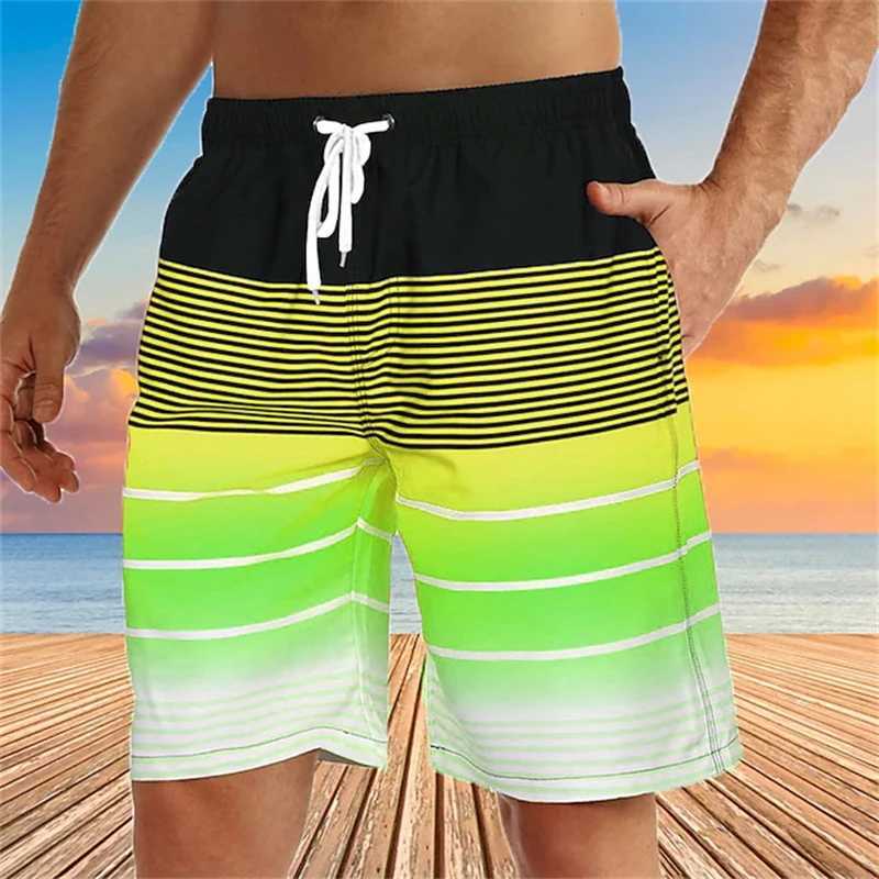 Summer mens swimming shorts mens 3D printed color striped graphics fast drying swimming relay casual Hawaiian shorts daily sports shortsW250410