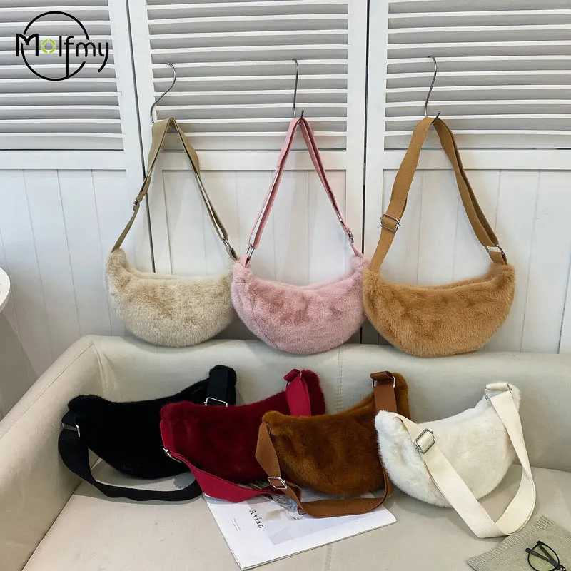 Soft Plush Shoulder Underarm Bags Fluffy Solid Color Bags Purse Autumn Winter Handbag Women Lady Fashion Storage Pouch 2025 NewT251110