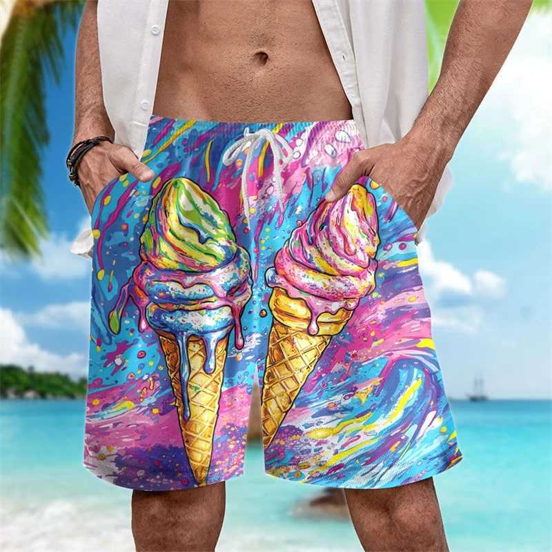 Fashionable ice cream graphic beach shorts for mens summer leisure vacation surfing 3D printed swimming shorts loose quick drying shortsW250410