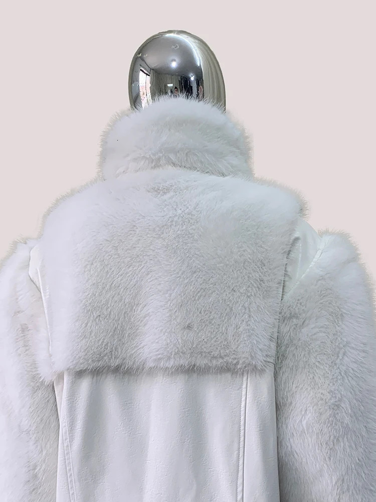 Mauroicardi Autumn Winter Short Thick Warm White Pu Leather Patchwork Faux Fur Coat Men Stand Collar Zip Up Fluffy Jacket 2025 251105
