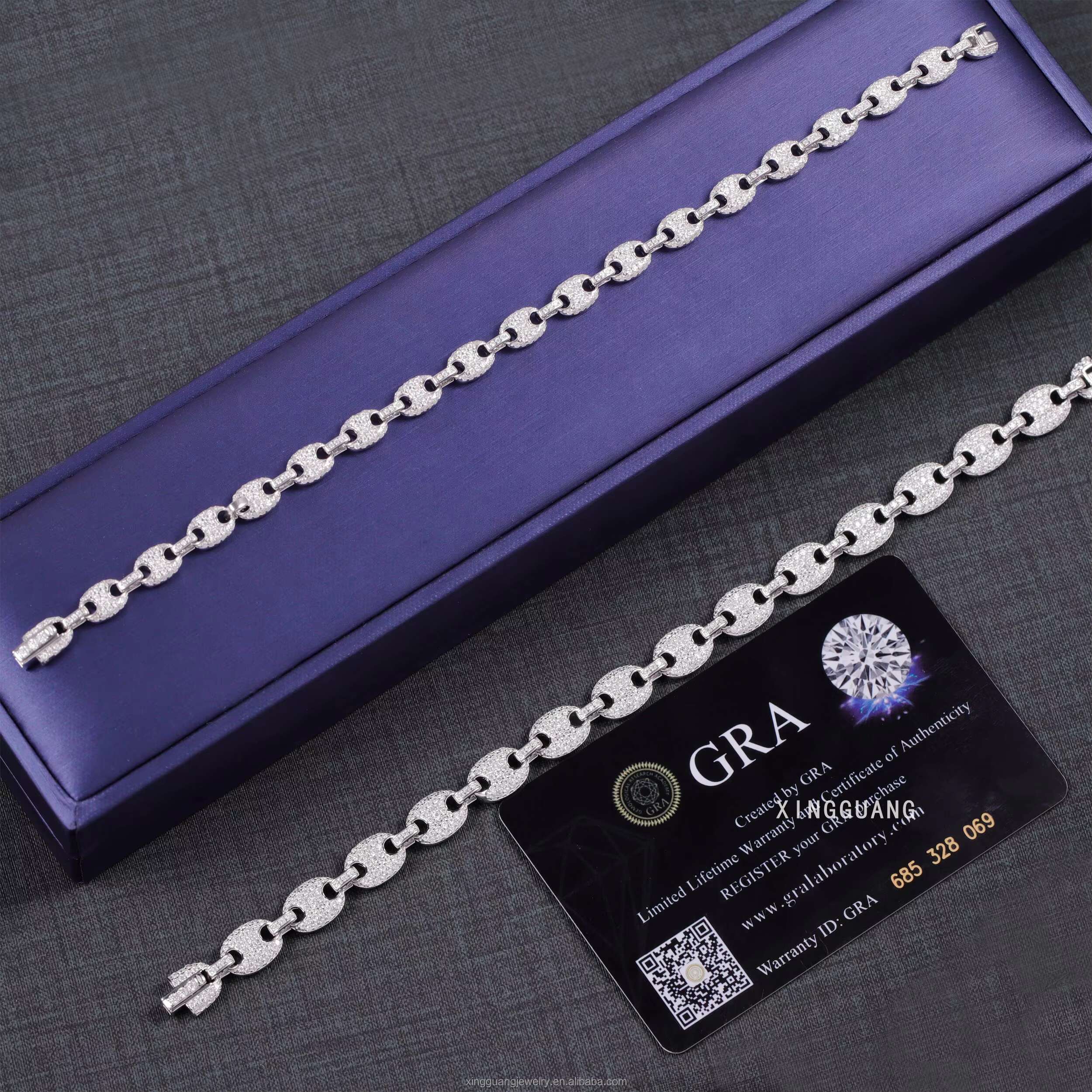 Hip Hop 6mm 8mm Wide Bracelet S925 Silver 18K Gold Plated VVS Moissanite Diamond Bracelet with GRA Certificate