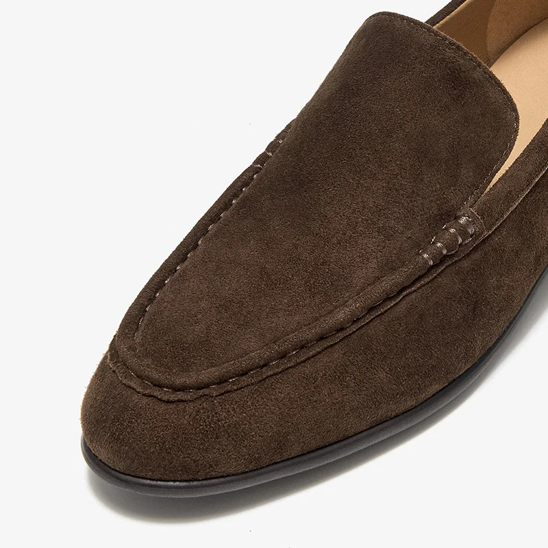 BEAUTODAY Mocassin Loafers Women Sheep Suede Leather Slip-on Sewing Solid Color Round Toe Flats Ladies Shoes Handmade 26286 251110
