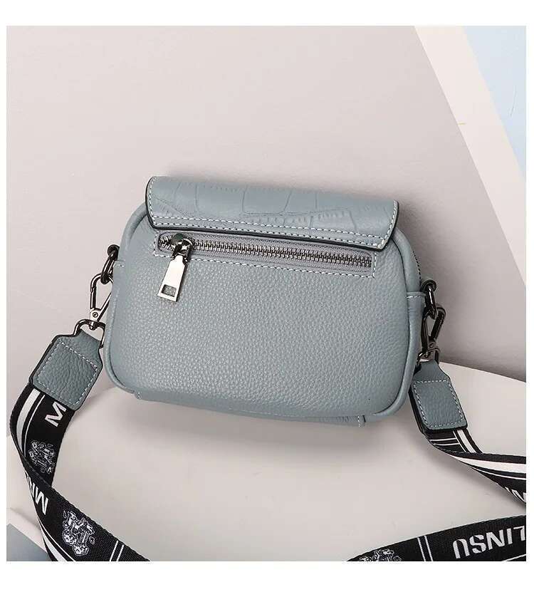 Top Layer Cowhide Small Square Women's Messenger Fashionable Purse Lady Shoulder Genuine Leather Solid Phone Bag Soft
