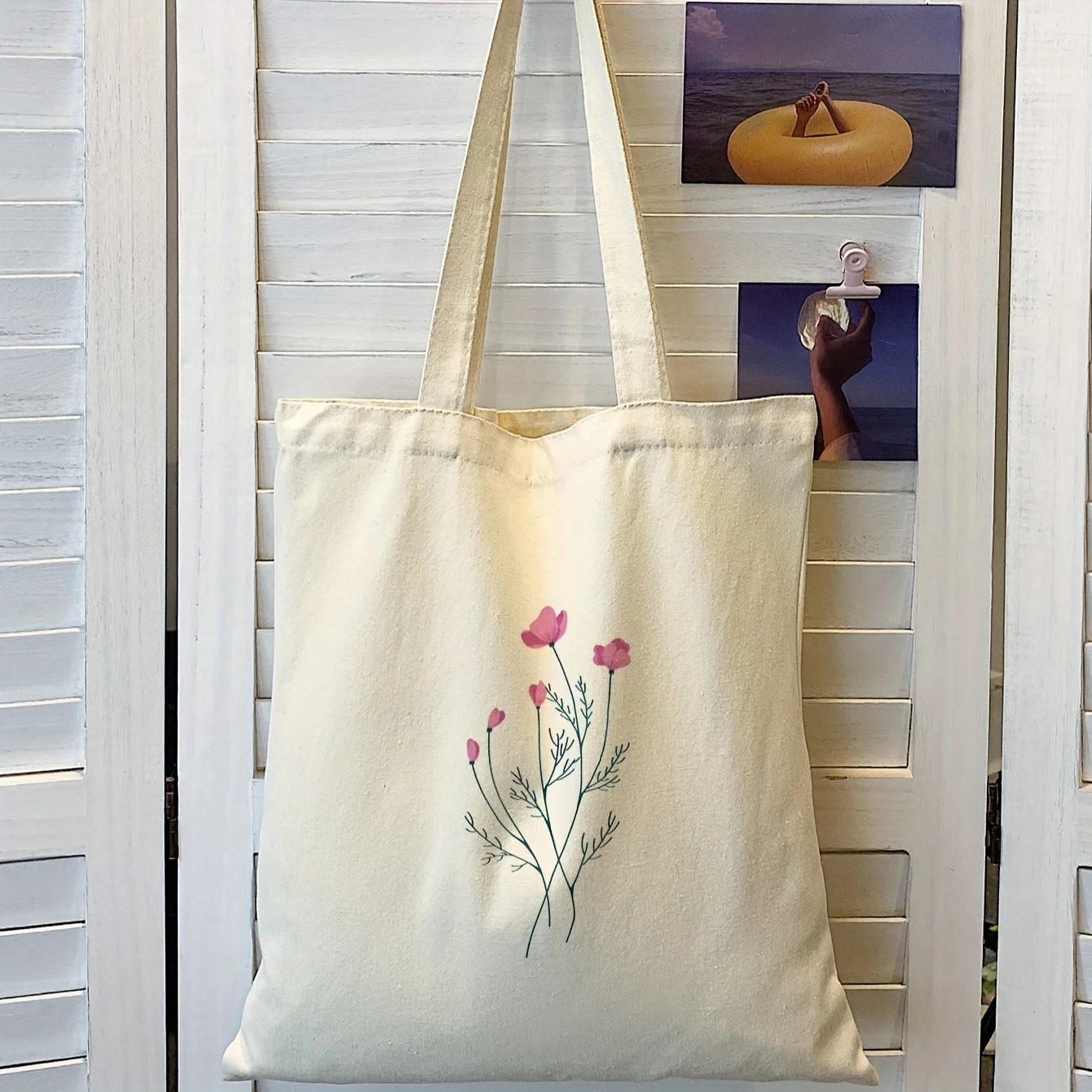 Floral Pattern Print Canvas Tote Bag Convenient Storage for Going Out Traveling Shopping Casual Use Bags 251110