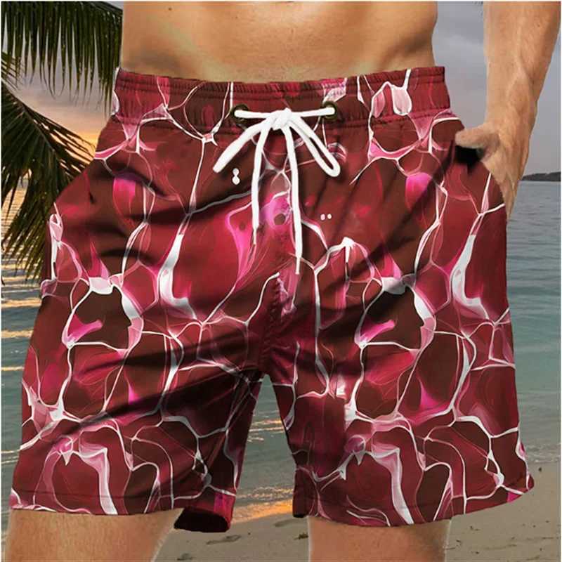 Fashionable ocean wave pattern beach shorts for summer casual boys 3D printed Hawaiian shorts trend street loose swimsuitsW250410