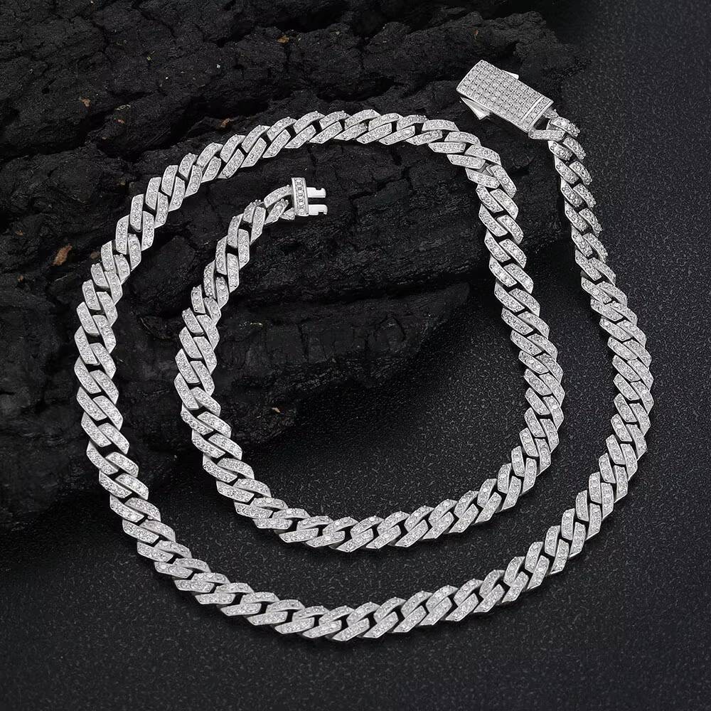 NUOYA 8mm Pass Diamond Tester VVS Moissanite Chain for Women 925 Sterling Silver Cuban Link Bracelet