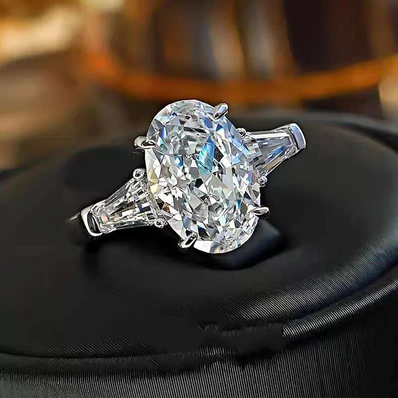 US Size 5-9 Ins Top Sell Elegant Luxury Jewelry Real 100% 925 Sterling Silver Oval Cut White Moissanite Diamond Wedding Ring
