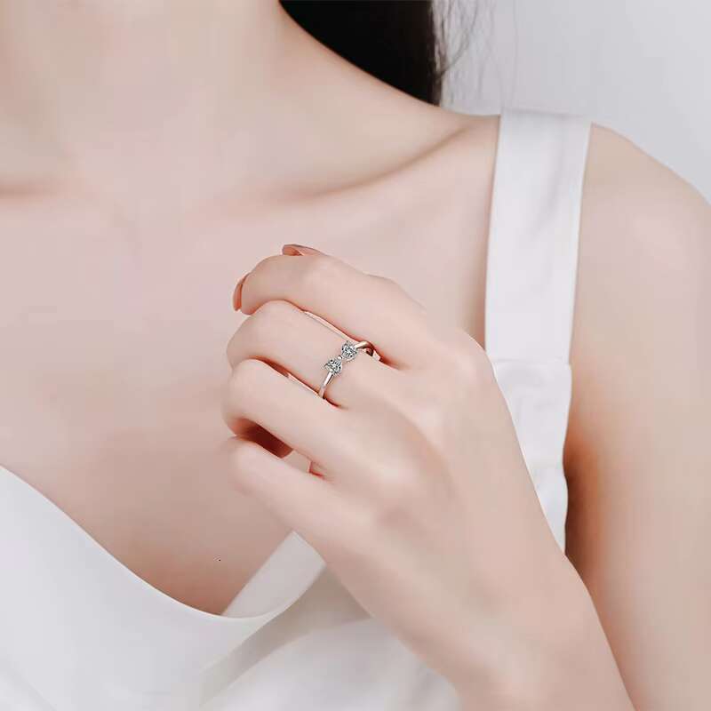 925 Sterling Silver Womens Stylish Wedding Ring Beautiful Heart-to-Heart Design with PT950 Gold Medal Plating Moissanite Rings
