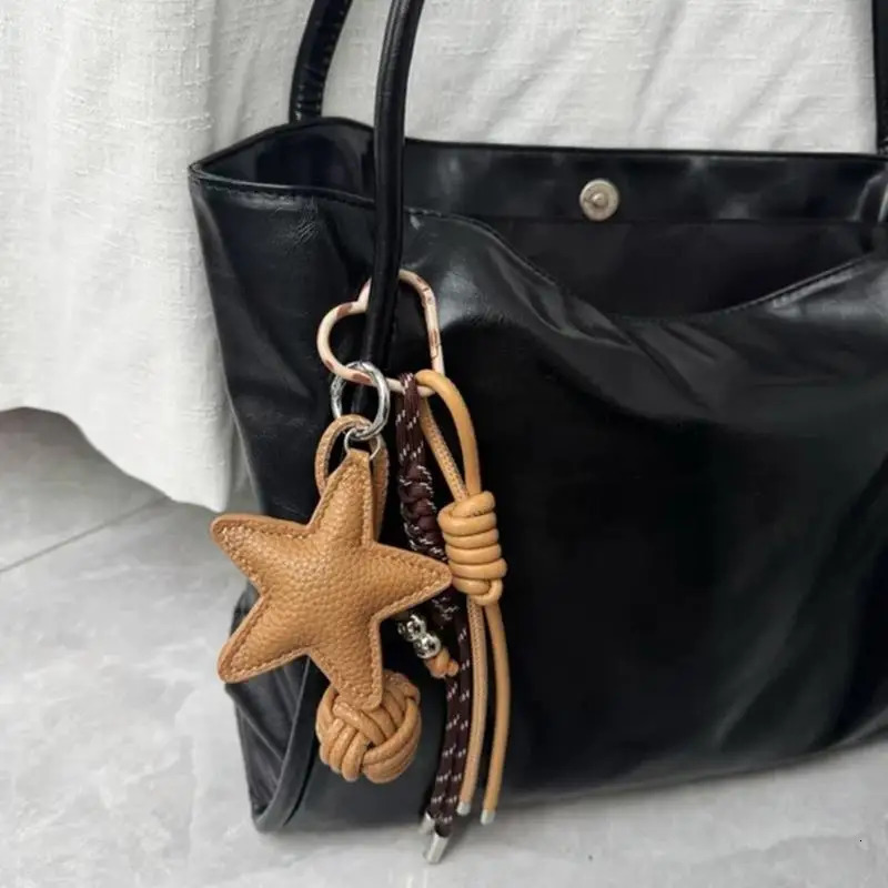 PU Leather Star and Ball Pendant Love Heart Ring Keychain Women Bag Decoration Backpace Accessories for Daily Use or Party Gifts 251110