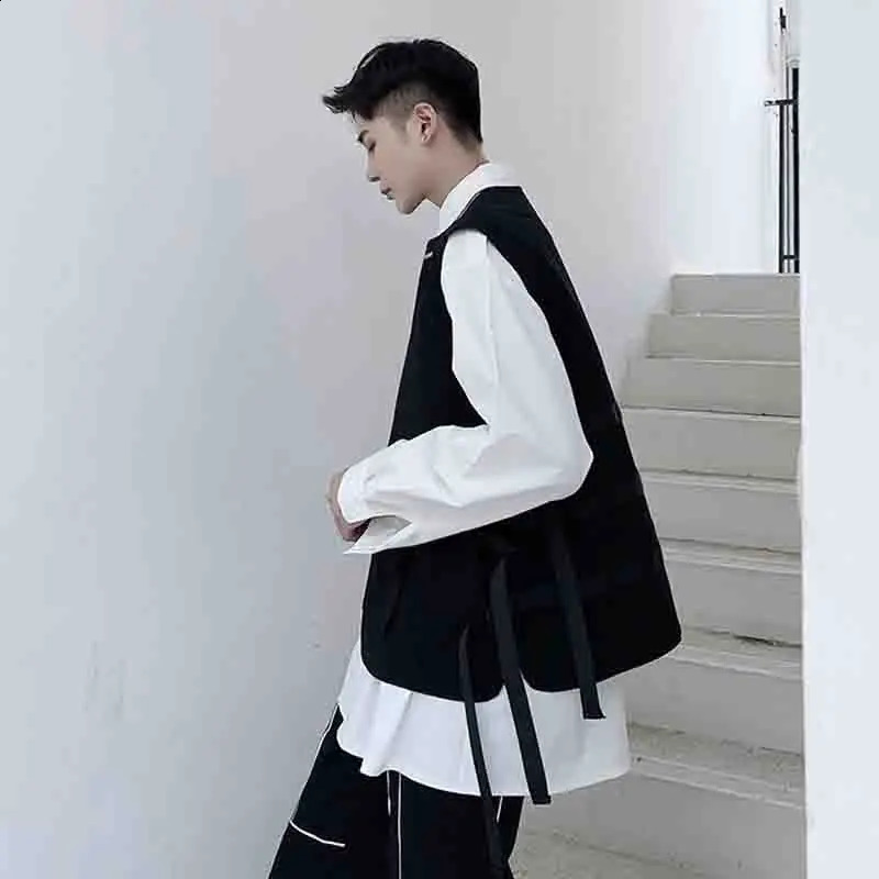 Work clothes functional style tactical sleeveless vest ins individual big pocket versatile vest mens dark coat trend DJ 250407